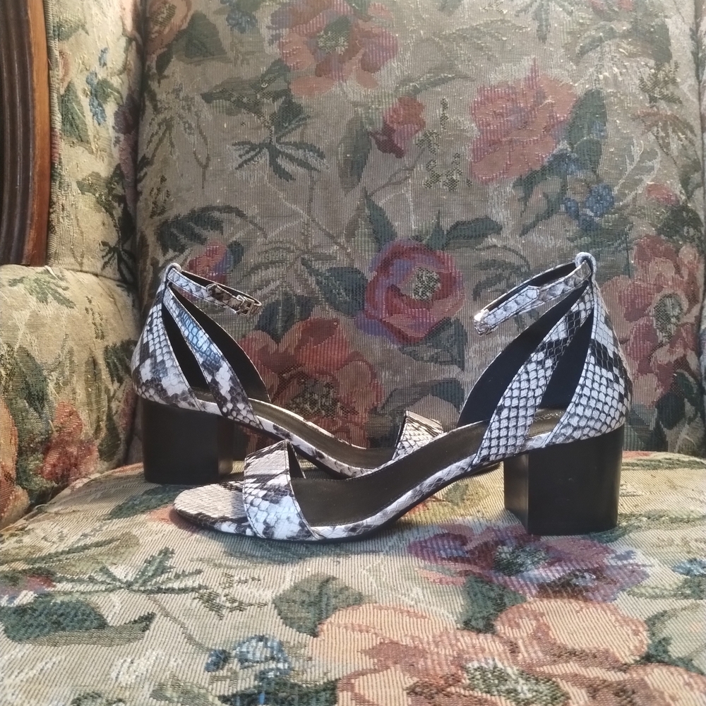 Women's Snakeskin Block Heel Sandals